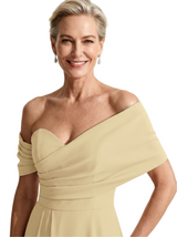 Chicsew Mother of The Bride Dress Gorgeous Off Shoulder Sleeveless Crepe High-Low Maxi Gown