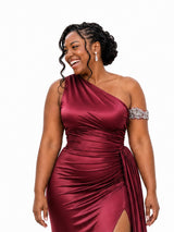 ChicSew One Shoulder Side Slit Ruching Mermaid Soft Satin Long Bridesmaid Dresses