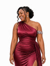 ChicSew One Shoulder Side Slit Ruching Mermaid Soft Satin Long Bridesmaid Dresses