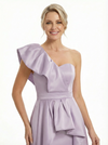 Chicsew Elegant One Shoulder Ruffle Satin A-Line Mother of The Bride Dresses