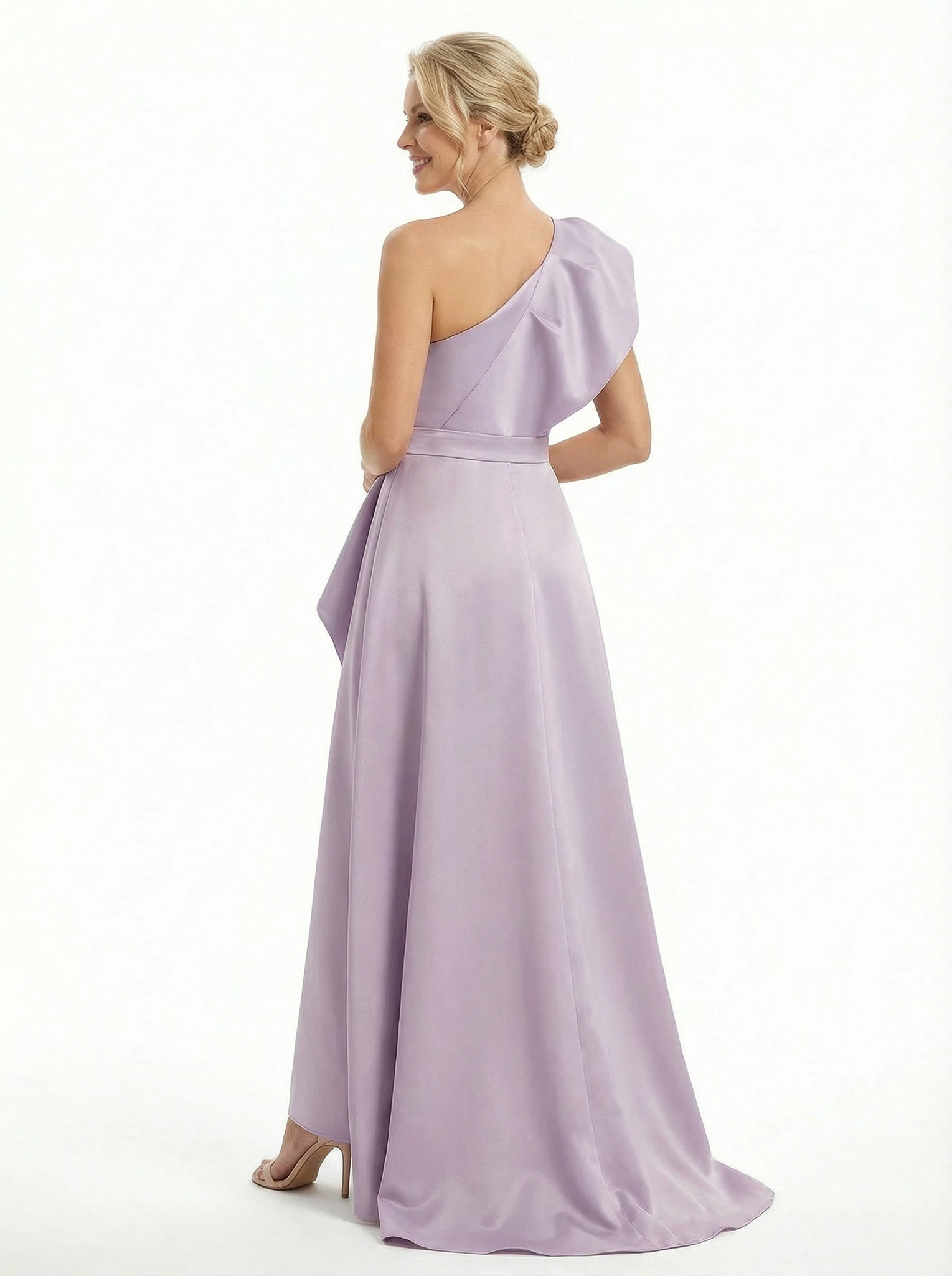 Chicsew Elegant One Shoulder Ruffle Satin A-Line Mother of The Bride Dresses