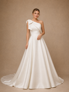 ChicSew Classy One Shoulder Bow Knot Satin A-Line Maxi Long Wedding Dress