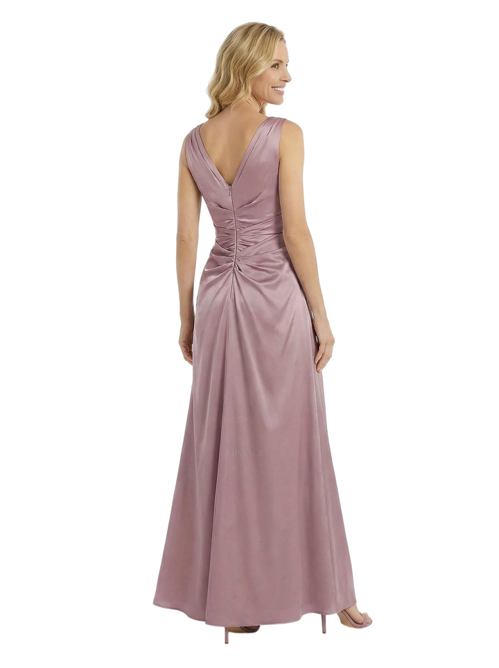 Chicsew Spaghetti Straps Side Slit Ruched Satin A-Line Mother Of The Bride Dresses