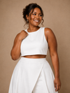 ChicSew Modern Unique Sleeveless Two-Piece Crepe Floor-Length Wedding Pantsuit With Overskirt