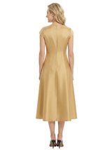 Chicsew Elegant Cap Sleeves Tea-Length Satin A-Line Mother of The Bride Dresses