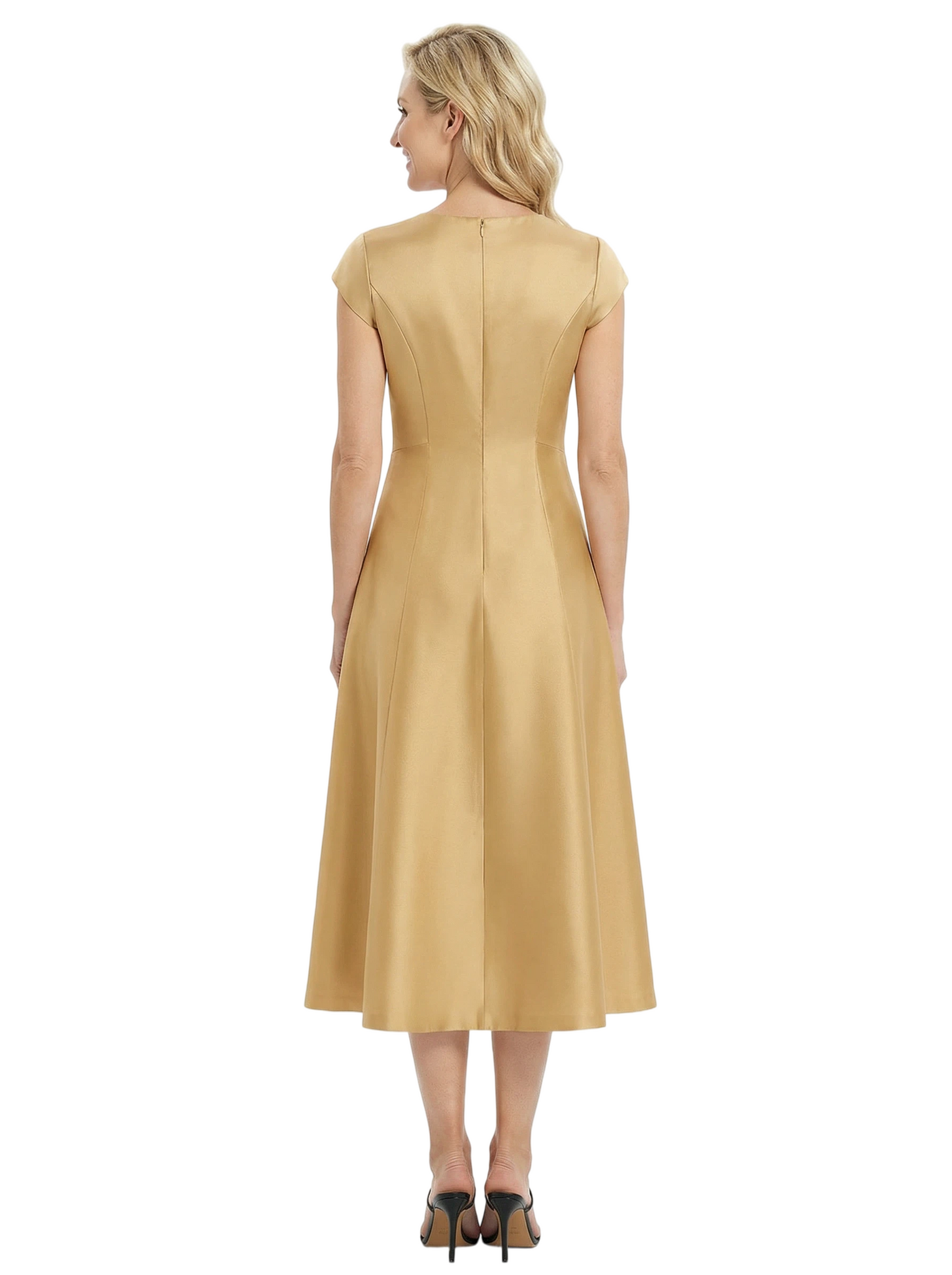 Chicsew Elegant Cap Sleeves Tea-Length Satin A-Line Mother of The Bride Dresses