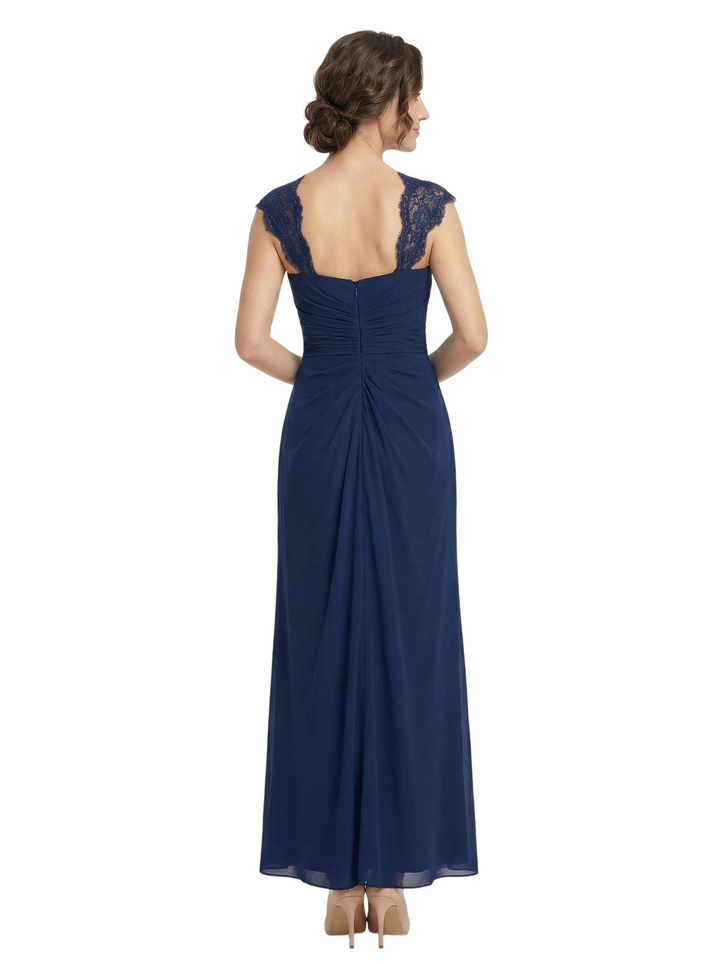 Chicsew Elegant V-Neck Sleeveless Sheath Lace Appliques Chiffon Mother Of The Bride Dress