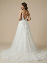 Mermaid Spaghetti Straps V-Neck Lace Maxi Long Wedding Dresses With Detachable Skirt