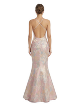 ChicSew Fancy Jacquard Satin Spaghetti Straps Mermaid Criss-Cross Long Formal Evening Dresses