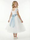 Lace Flower Girl Dress for Wedding with Round Neck Short Sleeves Tulle A Line Formal Gown