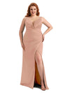 Rose Gold Satin Side Slit Bridesmaid Dress