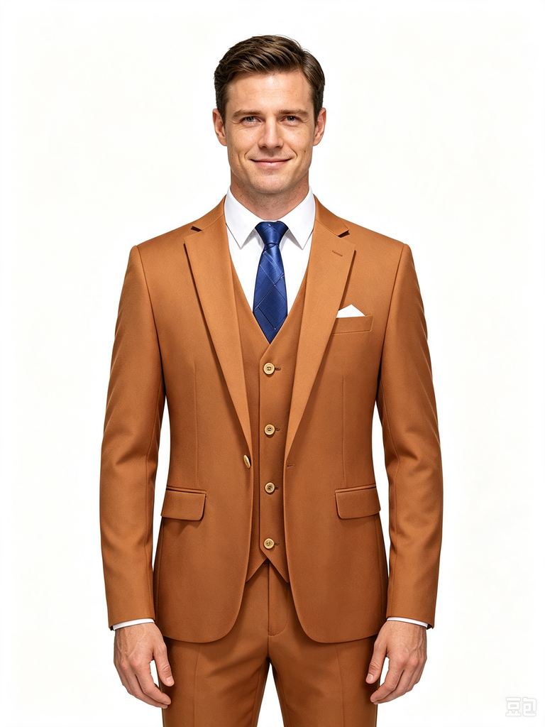 Classic 3 Piece Brown Men's Suit with Regular Fit and Sophisticated Peak Lapel