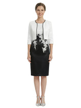 Elegant Black And White Satin One Shoulder Sheath Midi Mother Of The Bride Dresses With Jacket