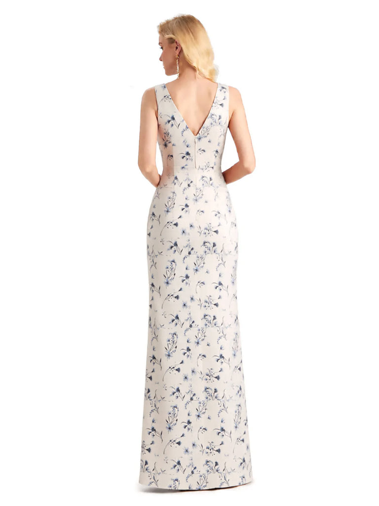 Beautiful Mermaid V-Neck Floral Satin Maxi Floral Formal Dresses For Women