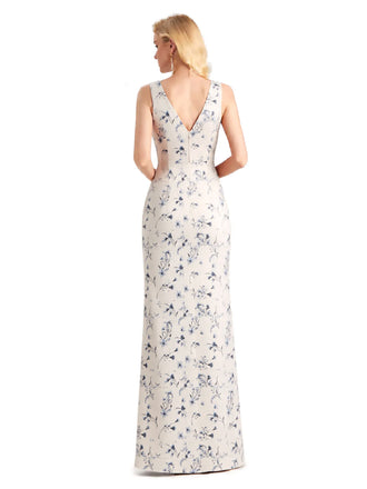 Beautiful Mermaid V-Neck Floral Satin Maxi Floral Formal Dresses For Women