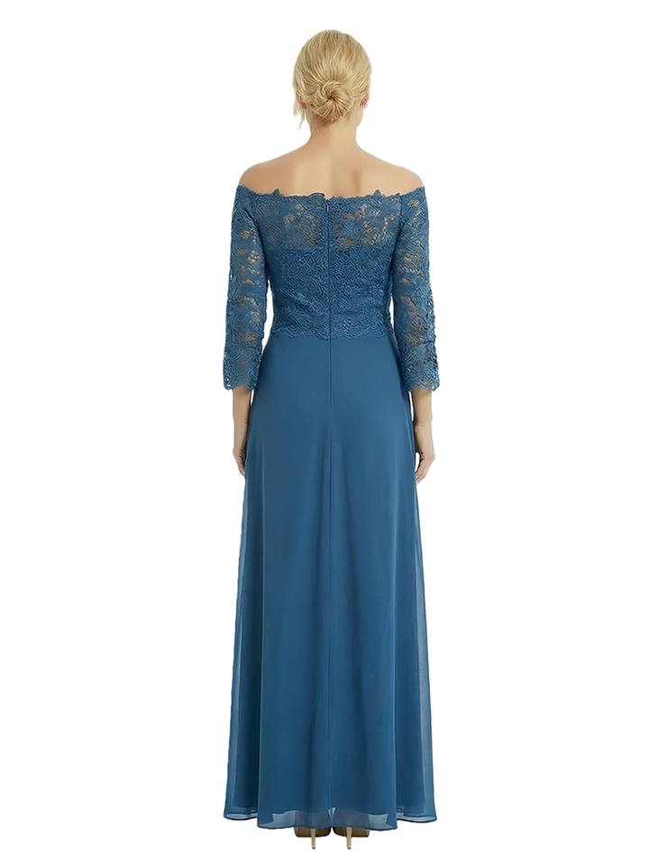 ChicSew Classy Lace Applique Long Sleeves Chiffon Ruffle A-Line Mother Of The Groom Gown With Side Slit