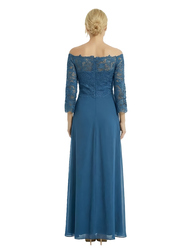 ChicSew Classy Lace Applique Long Sleeves Chiffon Ruffle A-Line Mother Of The Groom Gown With Side Slit