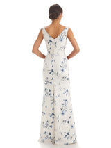 Trendy V-Neck Mermaid Floral Satin Maxi Floral Formal Evening Dresses For Women