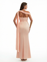 Trendy Asymmetrical Mermaid Soft Satin Long Elegant Evening Dresses Side Slit