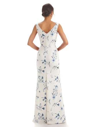 Trendy V-Neck Mermaid Floral Satin Maxi Floral Formal Evening Dresses For Women