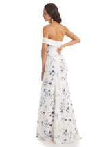 Sexy One Shoulder Sleeveless Mermaid Long Satin Floral Formal Dresses For Women