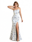 Elegant Strapless Side Slit Mermaid Long Satin Floral Formal Dresses For Women