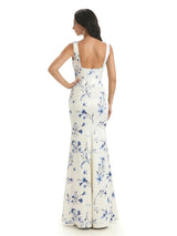 Elegant Spaghetti Straps Square Mermaid Long Satin Floral Formal Evening Dresses For Ladies