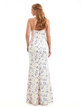 Beautiful Halter Side Slit Mermaid Floral Satin Maxi Floral Formal Dresses For Women