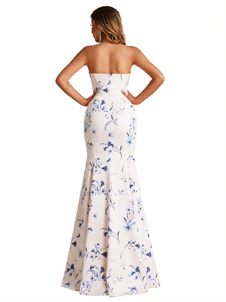 Sexy Sweetheart Mermaid Long Satin Floral Formal Dresses For Women