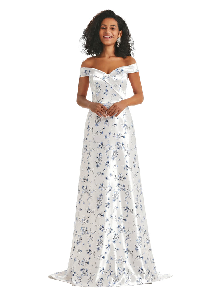Chicsew Best Floral Wedding Guest Dresses Trendy Off Shoulder A-Line Long Floral Satin Women Formal Evening Dresses Chicsew Best Floral Wedding Guest Dresses Trendy Off Shoulder A-Line Long Floral Satin Women Formal Evening Dresses