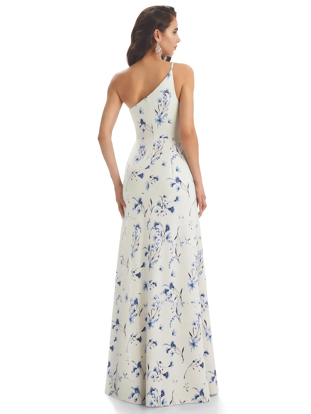 Elegant One Shoulder Mermaid Long Satin Floral Formal Dresses For Women