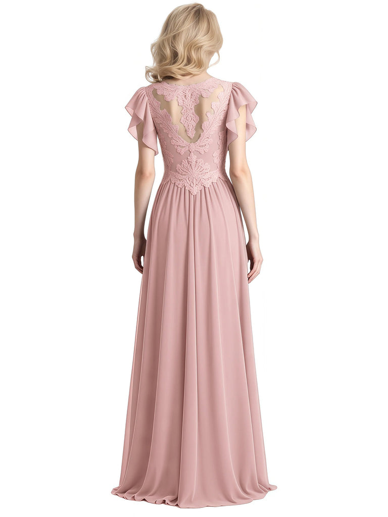 Elegant Lace Cap Sleeves Chiffon Lace A-Line Floor Length Mother Of The Bride Dresses