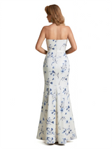 Elegant Strapless Side Slit Mermaid Long Satin Floral Formal Dresses For Women