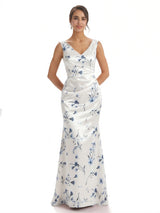 Trendy V-Neck Mermaid Floral Satin Maxi Floral Formal Evening Dresses For Women