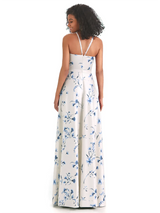 Sexy Spaghetti Straps A-line Long Satin Floral Formal Dresses For Women