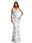 Elegant Spaghetti Straps Cowl Mermaid Long Satin Floral Formal Evening Dresses For Ladies