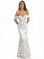 Elegant Off Shoulder Mermaid Floral Satin Maxi Floral Formal Evening Dresses
