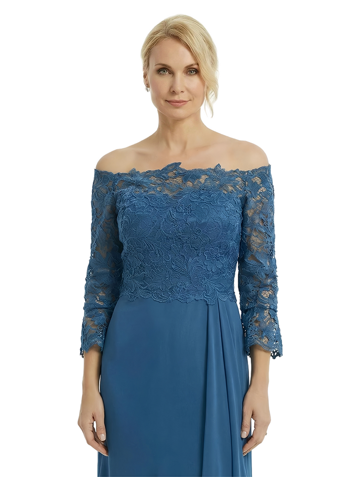 ChicSew Classy Lace Applique Long Sleeves Chiffon Ruffle A-Line Mother Of The Groom Gown With Side Slit