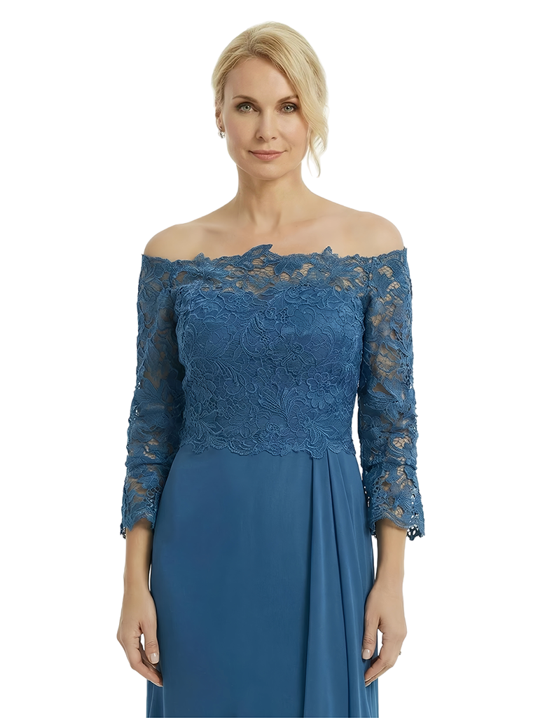 ChicSew Classy Lace Applique Long Sleeves Chiffon Ruffle A-Line Mother Of The Groom Gown With Side Slit