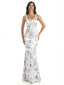 Elegant Spaghetti Straps Square Mermaid Long Satin Floral Formal Evening Dresses For Ladies