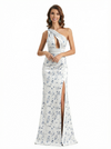 Simple One Shoulder Side Slit Mermaid Floral Satin Maxi Floral Formal Dresses For Women