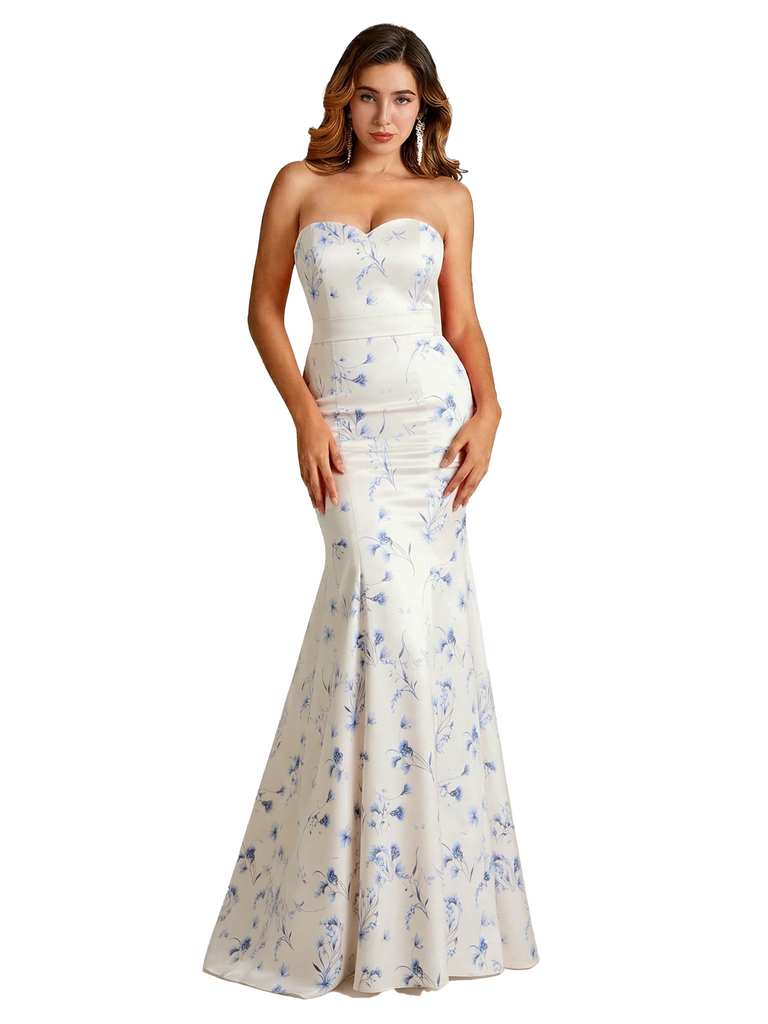 Sexy Sweetheart Mermaid Long Satin Floral Formal Dresses For Women