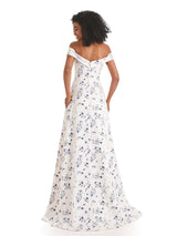 Trendy Off Shoulder A-Line Long Floral Satin Women Formal Evening Dresses