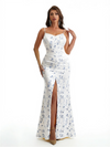 Simple Spaghetti Straps Slit Mermaid Floral Satin Maxi Floral Formal Dresses For Women