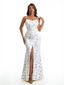 Simple Spaghetti Straps Slit Mermaid Floral Satin Maxi Floral Formal Dresses For Women