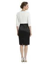 Elegant Black And White Satin One Shoulder Sheath Midi Mother Of The Bride Dresses With Jacket