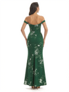 Simple Off Shoulder Mermaid Floral Satin Maxi Floral Formal Dresses For Women