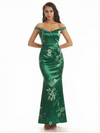 Simple Off Shoulder Mermaid Floral Satin Maxi Floral Formal Dresses For Women