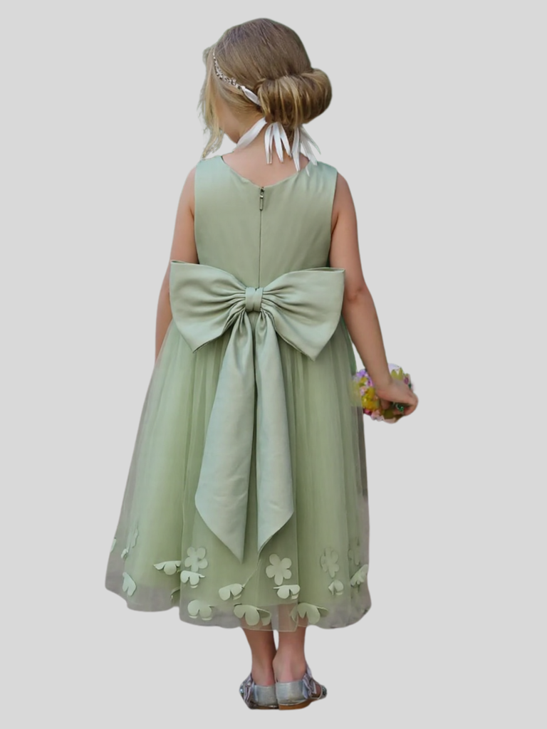 Flower Girls with Bow A-line Princess Gown for Wedding Kids Dress