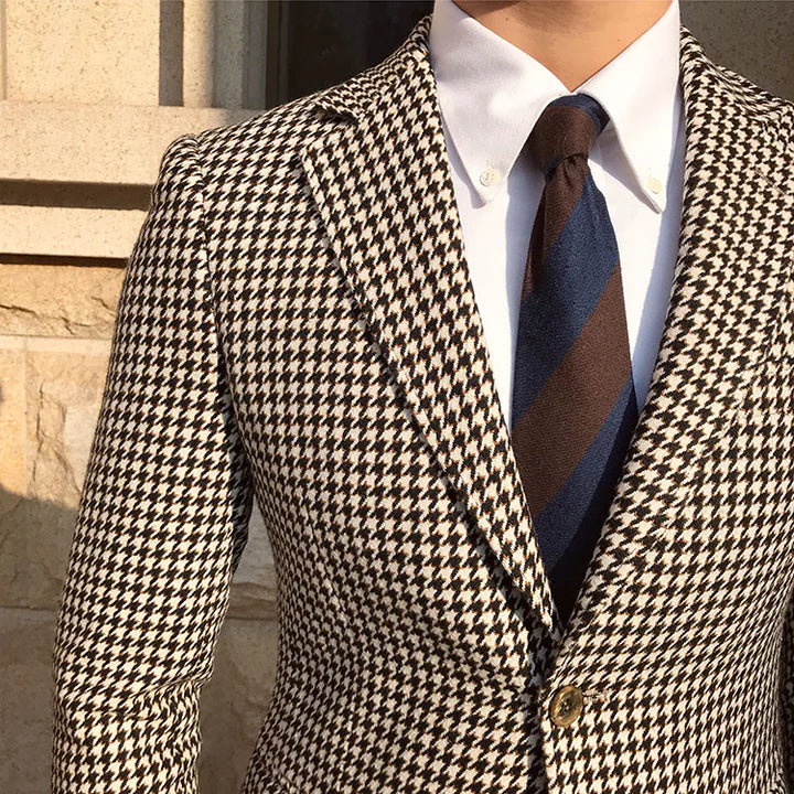 Casual Men's 2 Pieces Houndstooth Peak Lapel Tuxedos (Blazer+Pants) CN469